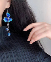 Classy Blue Sterling Silver Floral Agate Drop Earrings