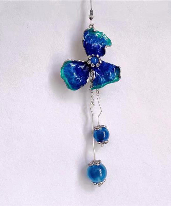 Classy Blue Sterling Silver Floral Agate Drop Earrings