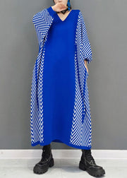 Classy Blue Striped Knit Long Dresses Spring