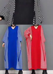 Classy Blue Striped Knit Long Dresses Spring