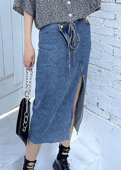 Classy Blue Summer asymmetrical design Skirts Denim Casual - SooLinen