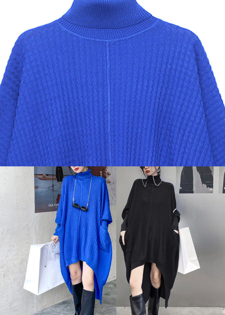 Classy Blue Turtleneck Cozy Knit Long Sweater Winter
