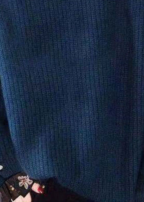 Eleganter blauer Mode-Tüll-Strickpullover für den Winter