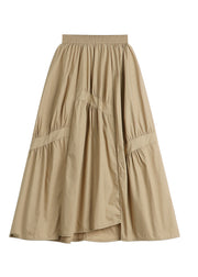 Classy Brown Asymmetrical Patchwork Wrinkled Elastic Waist Pockets Skirts Summer