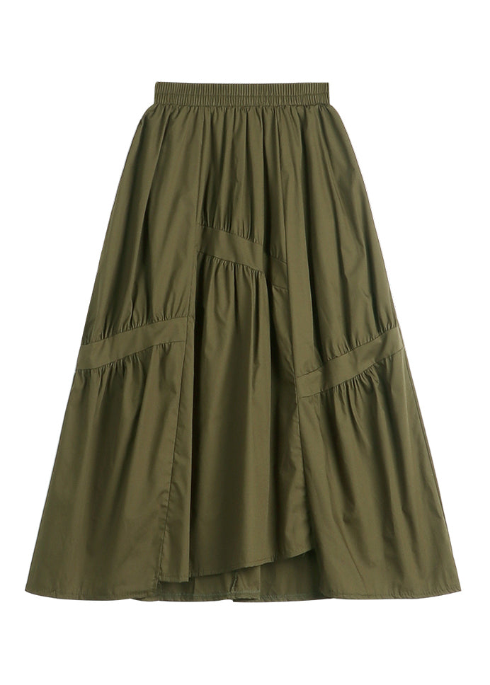 Classy Brown Asymmetrical Patchwork Wrinkled Elastic Waist Pockets Skirts Summer