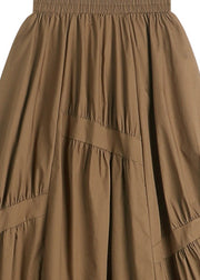 Edler brauner asymmetrischer Patchwork-Faltenrock mit elastischen Taillentaschen und Sommerröcken