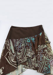 Classy Brown Asymmetrical Print Patchwork Skirt Summer