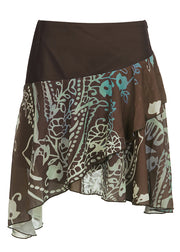 Classy Brown Asymmetrical Print Patchwork Skirt Summer