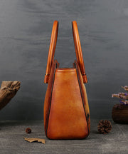 Classy Brown Paitings Calf Leather Tote Handbag