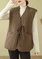 Classy Chocolate Lace Up Warm Fine Cotton Filled Vest Winter