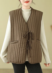 Classy Chocolate Lace Up Warm Fine Cotton Filled Vest Winter