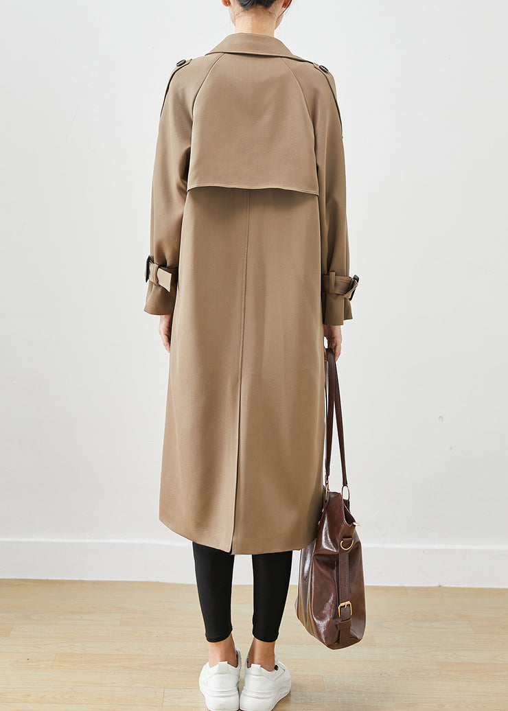 Classy Coffee Double Breast Pockets Cotton Trench Fall