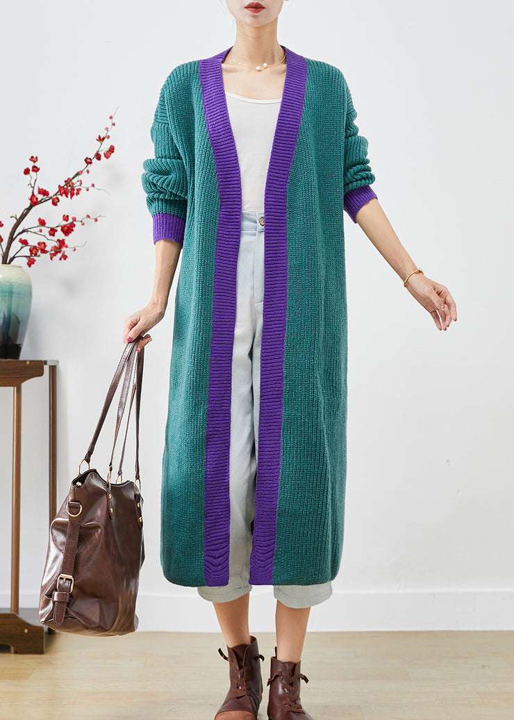 Classy Colorblock Oversized Patchwork Knit Long Cardigan Fall