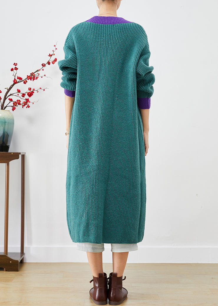 Classy Colorblock Oversized Patchwork Knit Long Cardigan Fall