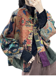 Classy Colorblock Oversized Patchwork Print Fine Cotton Filled Jacket Batwing Sleeve