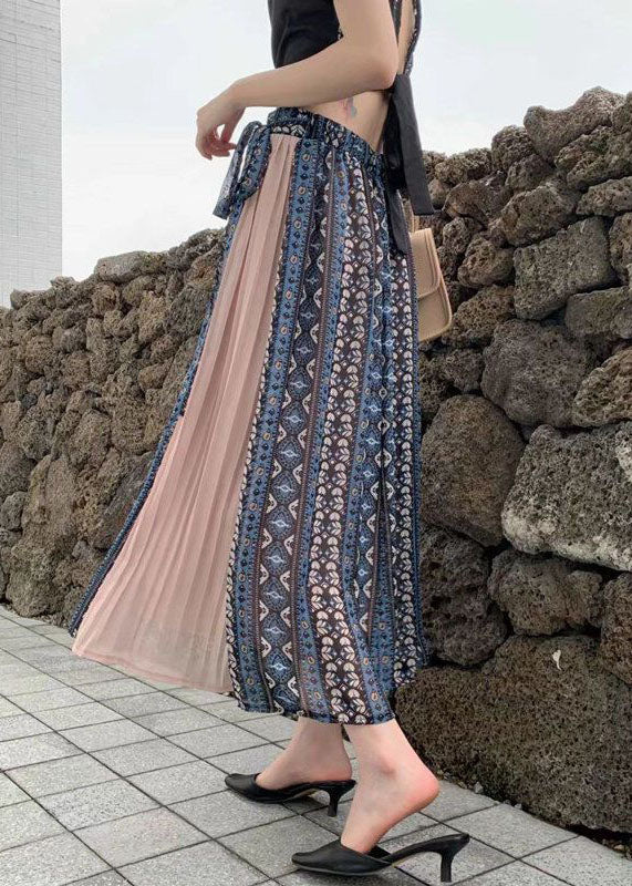 Classy Colorblock Wrinkled Patchwork Chiffon Skirts Summer