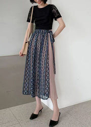 Classy Colorblock Wrinkled Patchwork Chiffon Skirts Summer