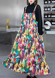 Elegantes Spaghettiträgerkleid aus Seide mit Colorblock-Print Frühling
