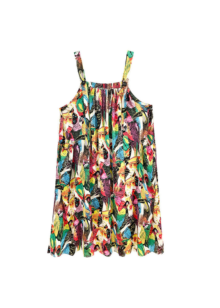 Classy Colorblock print Silk Spaghetti Strap Dress Spring