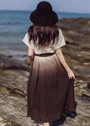Classy Cotton clothes Women Women Drawstring V-Neck Solid Vintage A-Line Dress - SooLinen
