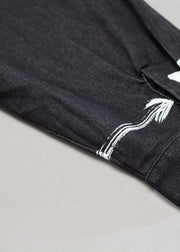 Classy Cotton quilting clothes Vintage Black Casual Cotton Graffiti Arrow Loose Dress
