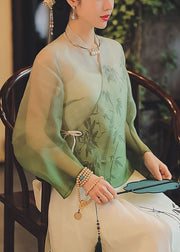 Elegante Cyan-Krawattentaille mit V-Ausschnitt und bedrucktem Seidenoberteil Frühling