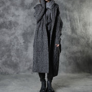 Classy Dark Gray Loose Hooded Fall Knitwear Coat