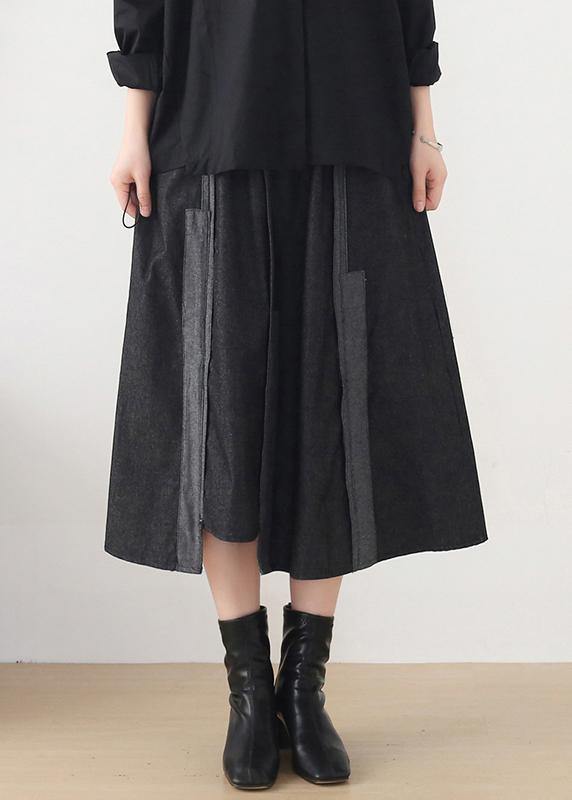 Classy Dark Grey Patchwork Pockets Skirts - SooLinen
