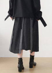 Classy Dark Grey Patchwork Pockets Skirts - SooLinen