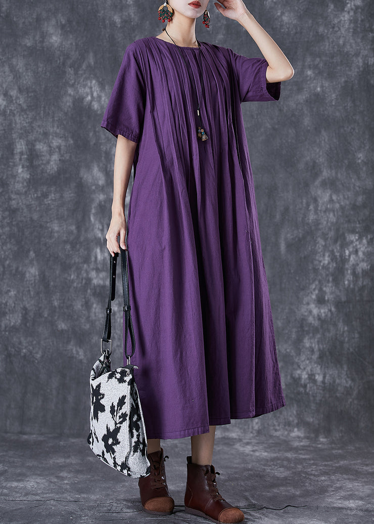 Classy Dark Purple Oversized Wrinkled Linen Robe Dresses Summer