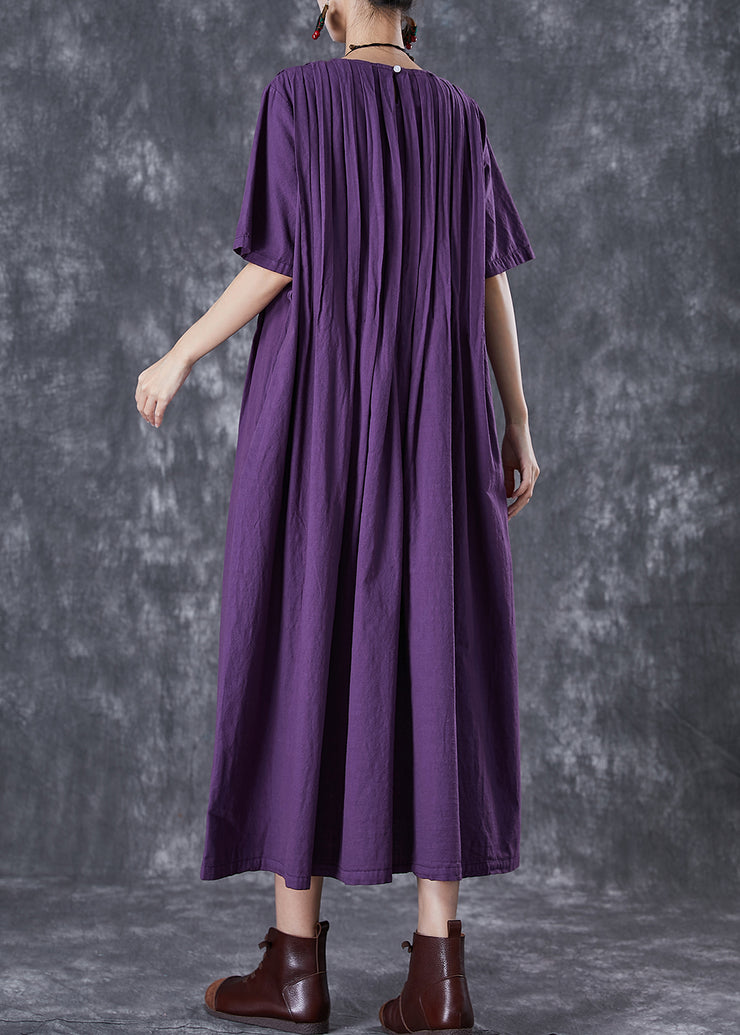 Classy Dark Purple Oversized Wrinkled Linen Robe Dresses Summer