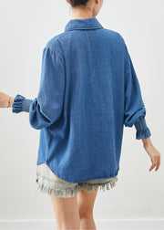 Classy Denim Blue Oversized Cotton Shirt Lantern Sleeve