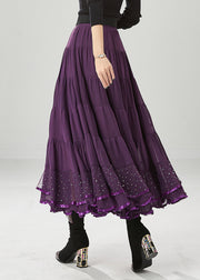Classy Dull Purple Oversized Patchwork Chiffon Skirts Fall