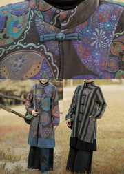 Classy Flower Colour Stand Collar Pockets Print Cotton Coats Long Sleeve