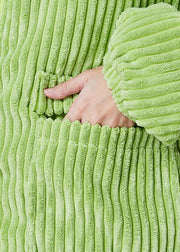 Classy Fluorescent Green Pockets Thick Fine Cotton Filled Corduroy Jacket Winter