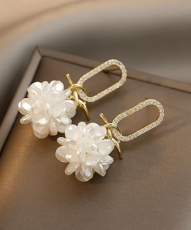 Classy Gold Alloy Zircon Floral Drop Earrings