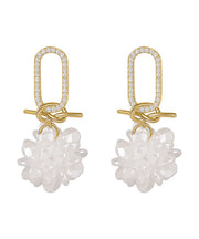 Classy Gold Alloy Zircon Floral Drop Earrings