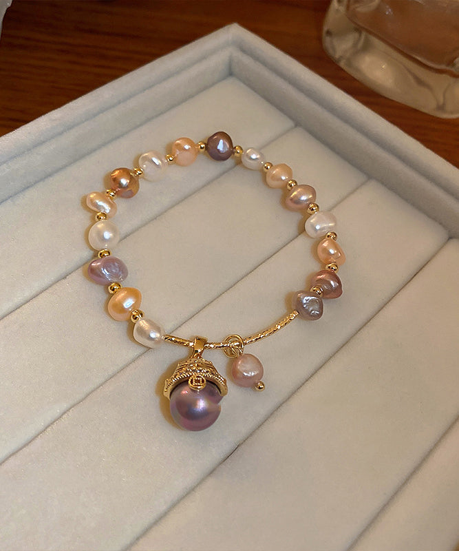 Classy Gold Copper Zircon Pearl Lucky Cat Charm Bracelet