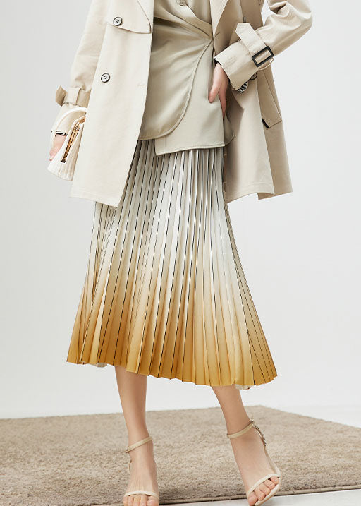 Classy Gradient Color Wrinkled Print Chiffon Skirt Summer