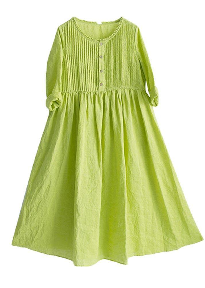 Classy Grass Green Cinched Button Summer Linen Dress - SooLinen