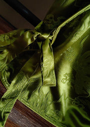 Classy Green O Neck Jacquard Silk Shirt Top Long Sleeve
