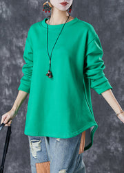 Classy Green Oversized Low High Design Cotton Sweatshirt Fall