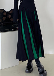 Classy Green Patchwork Knit A Line Skirts Fall