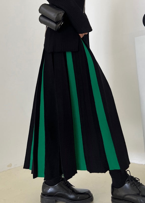 Classy Green Patchwork Knit A Line Skirts Fall