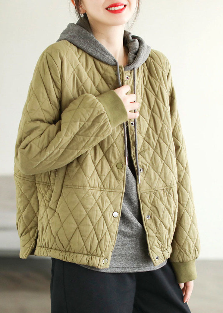 Classy Green Stand Collar Pockets Side Open Fine Cotton Filled Parka Jacket Winter