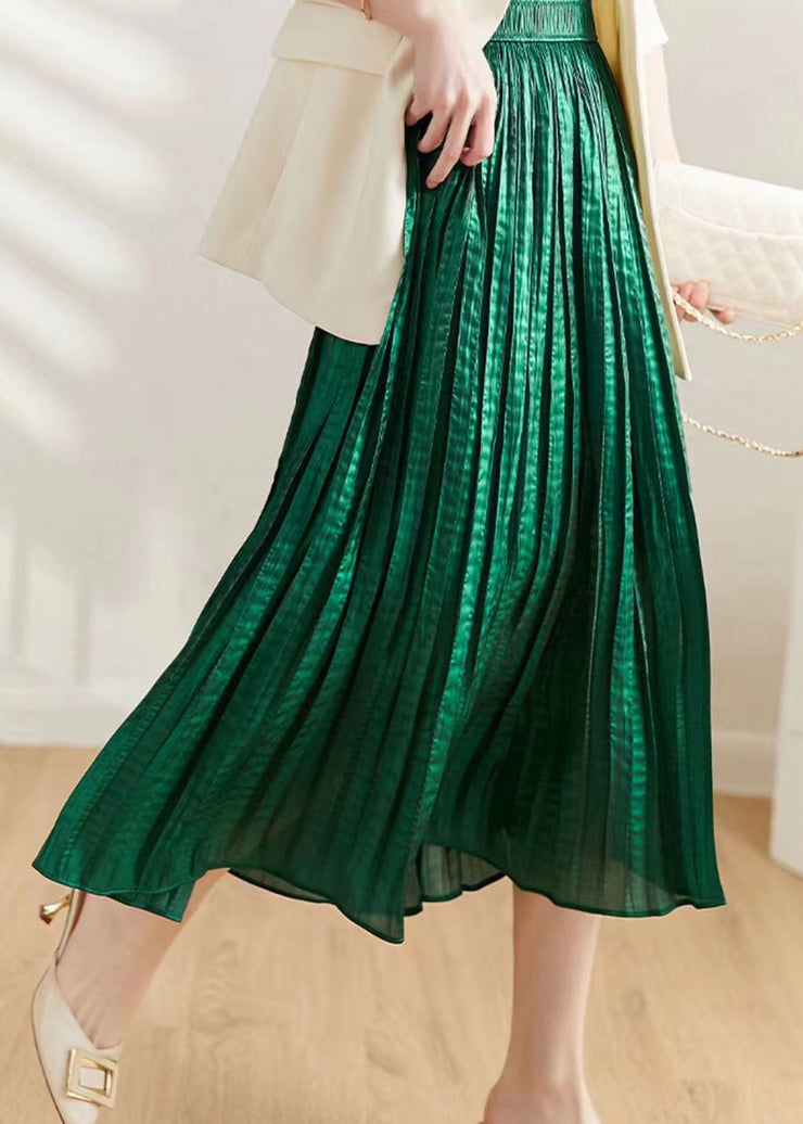 Classy Green Wrinkled Patchwork Silk Skirt Summer