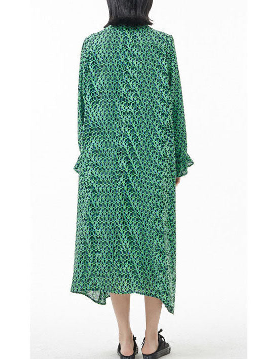 Elegantes grünes Seiden-Urlaubskleid mit V-Ausschnitt in der Taille Frühling
