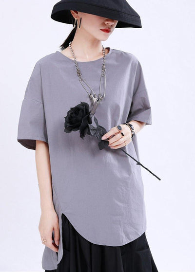 Classy Grey low high design Cotton T-Shirt Summer - SooLinen