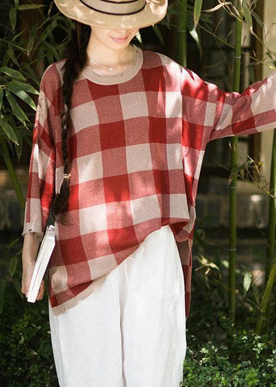 Classy Half Sleeve Spring Clothes Fashion Ideas Red Plaid Blouse - SooLinen