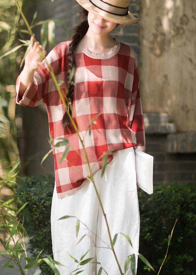 Classy Half Sleeve Spring Clothes Fashion Ideas Red Plaid Blouse - SooLinen